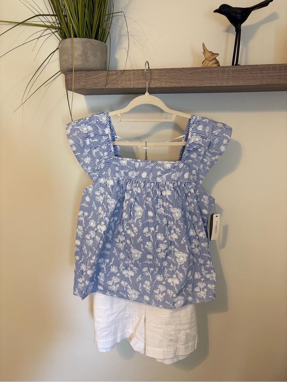 Liverpool Blue and White Floral Square-Neck Blouse nwt small cotton